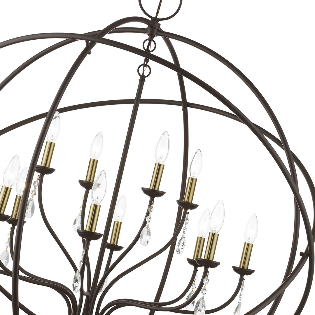 12 Light Bronze With Antique Brass Finish Candles Grande Foyer Chandelier