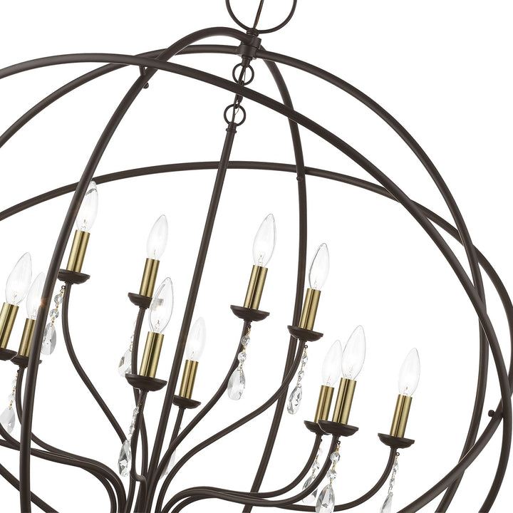 12 Light Bronze With Antique Brass Finish Candles Grande Foyer Chandelier