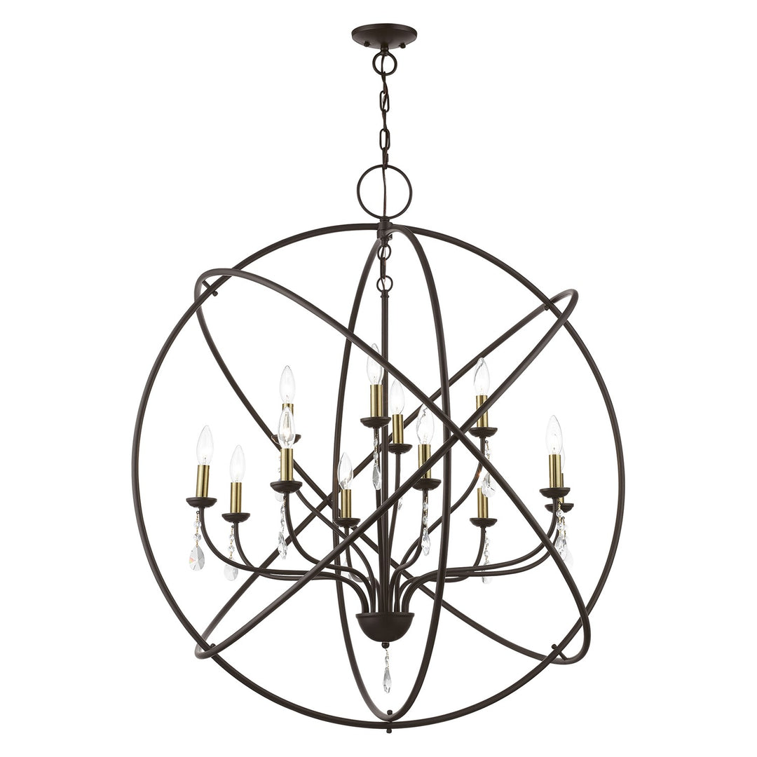 12 Light Bronze With Antique Brass Finish Candles Grande Foyer Chandelier