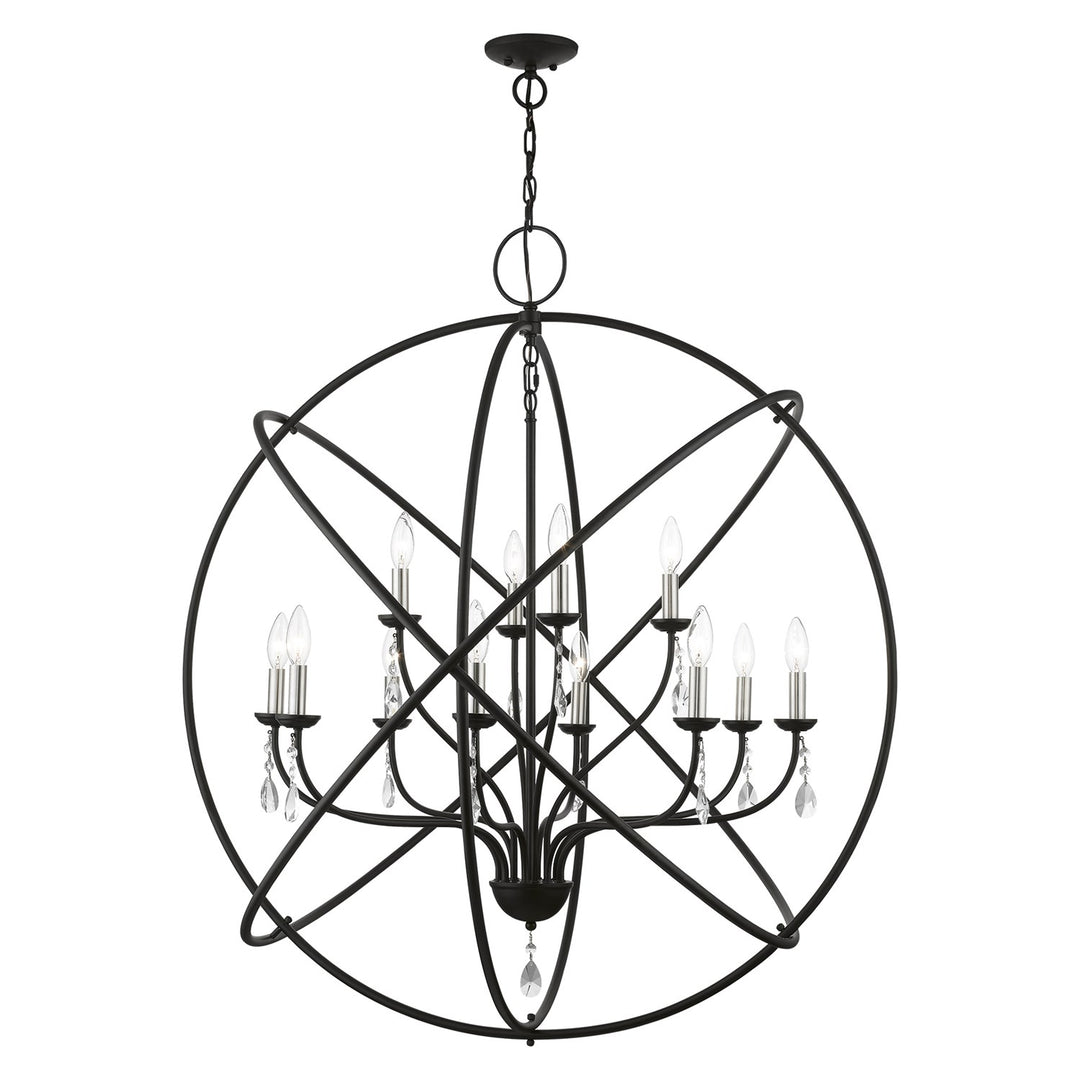 12 Light Black With Brushed Nickel Finish Candles Grande Foyer Chandelier by Livex Lighting