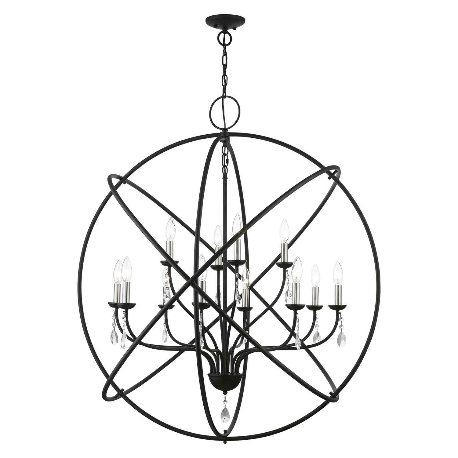 12 Light Black With Brushed Nickel Finish Candles Grande Foyer Chandelier by Livex Lighting