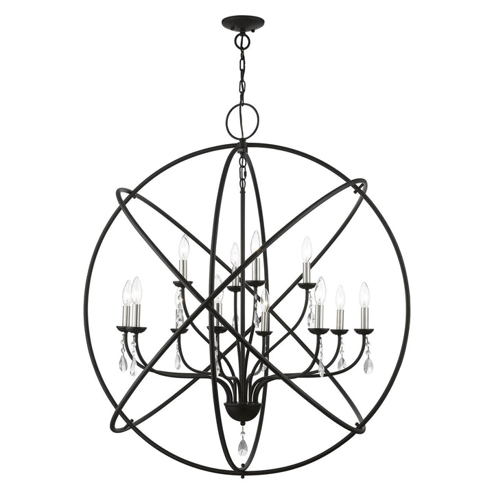 12 Light Black With Brushed Nickel Finish Candles Grande Foyer Chandelier by Livex Lighting