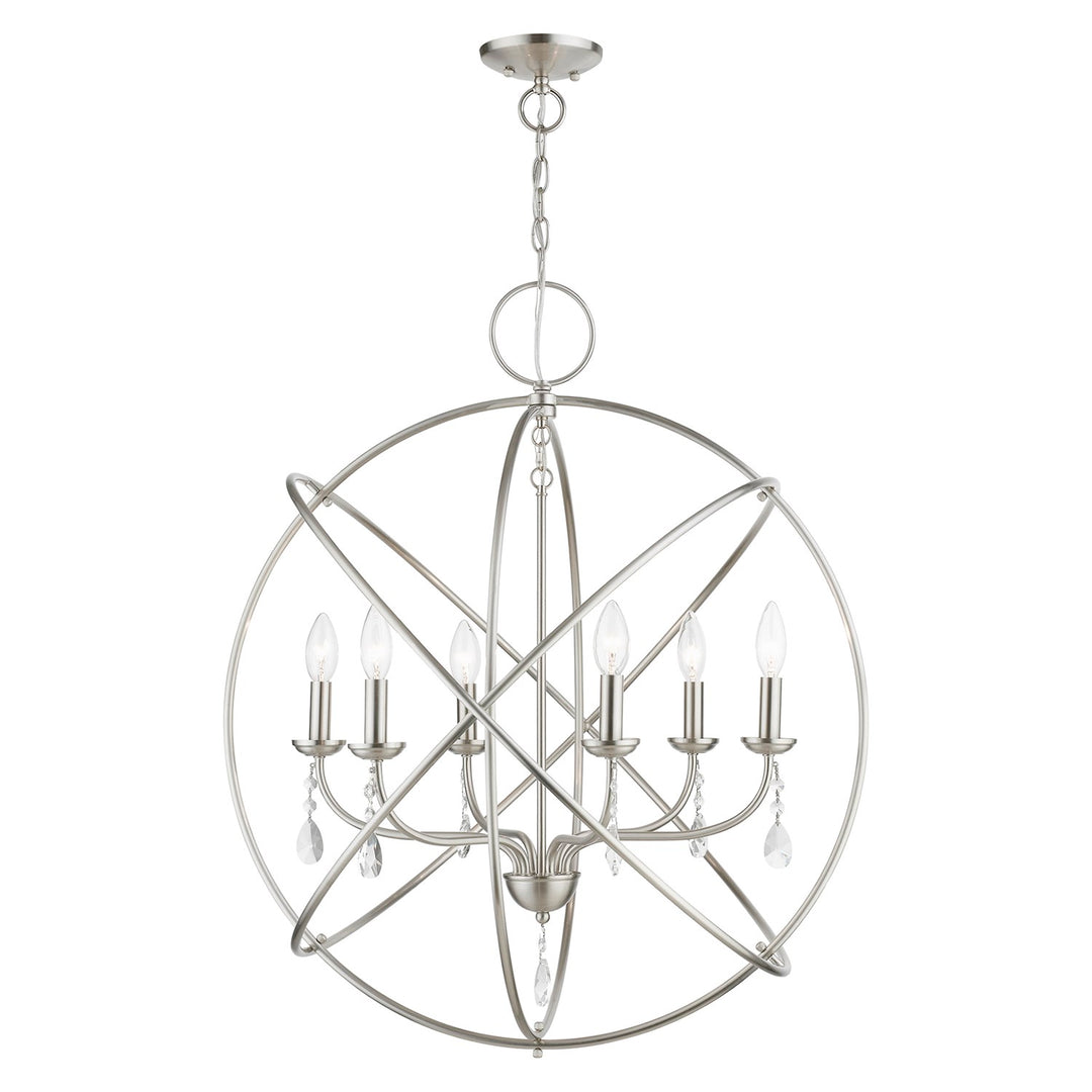 6 Light Brushed Nickel Globe Pendant Chandelier by Livex Lighting