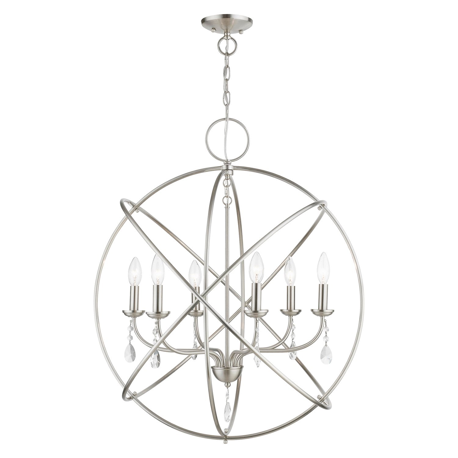 6 Light Brushed Nickel Globe Pendant Chandelier by Livex Lighting