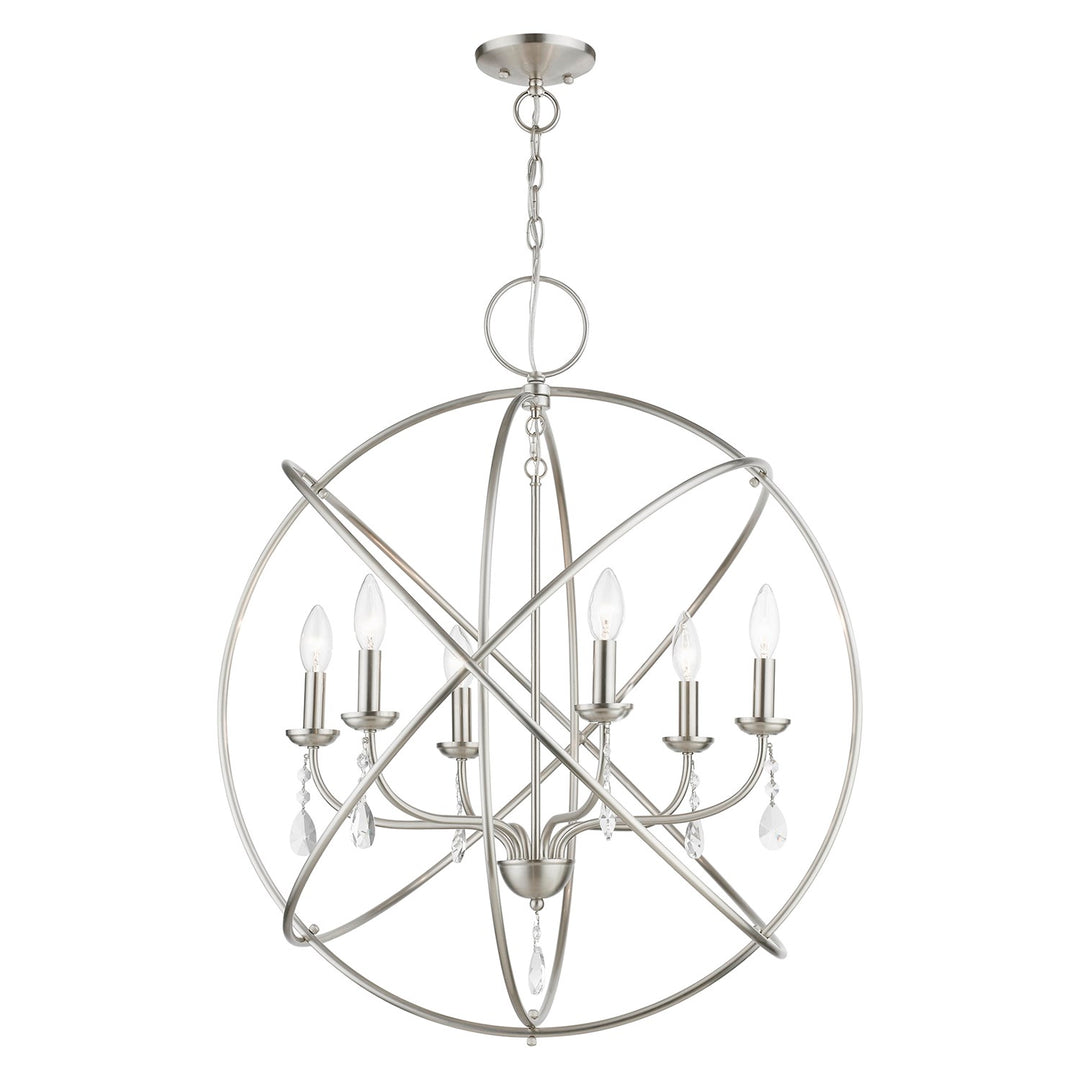 6 Light Brushed Nickel Globe Pendant Chandelier