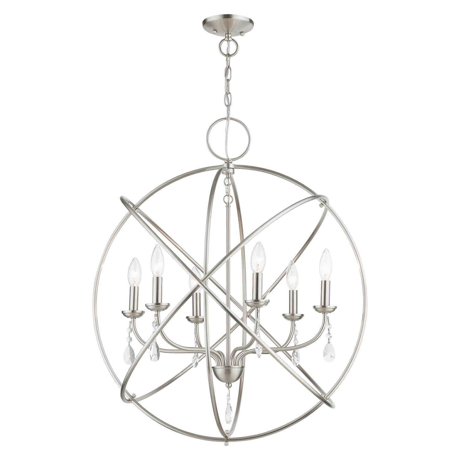 6 Light Brushed Nickel Globe Pendant Chandelier