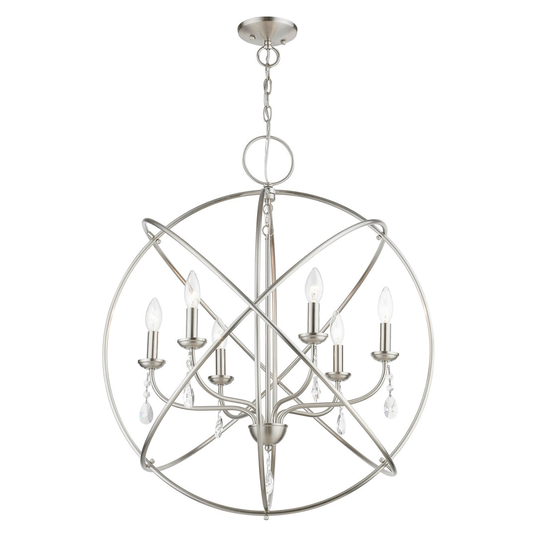 6 Light Brushed Nickel Globe Pendant Chandelier