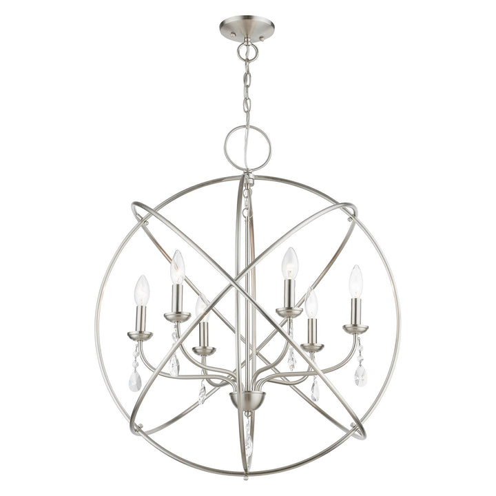 6 Light Brushed Nickel Globe Pendant Chandelier