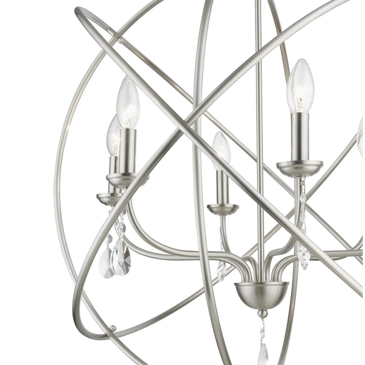 6 Light Brushed Nickel Globe Pendant Chandelier