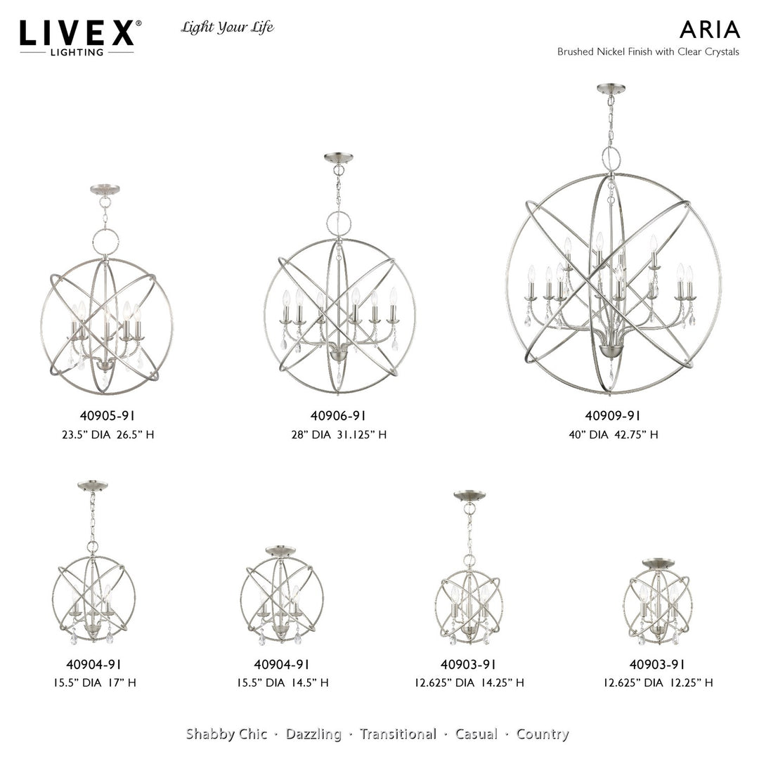 6 Light Brushed Nickel Globe Pendant Chandelier