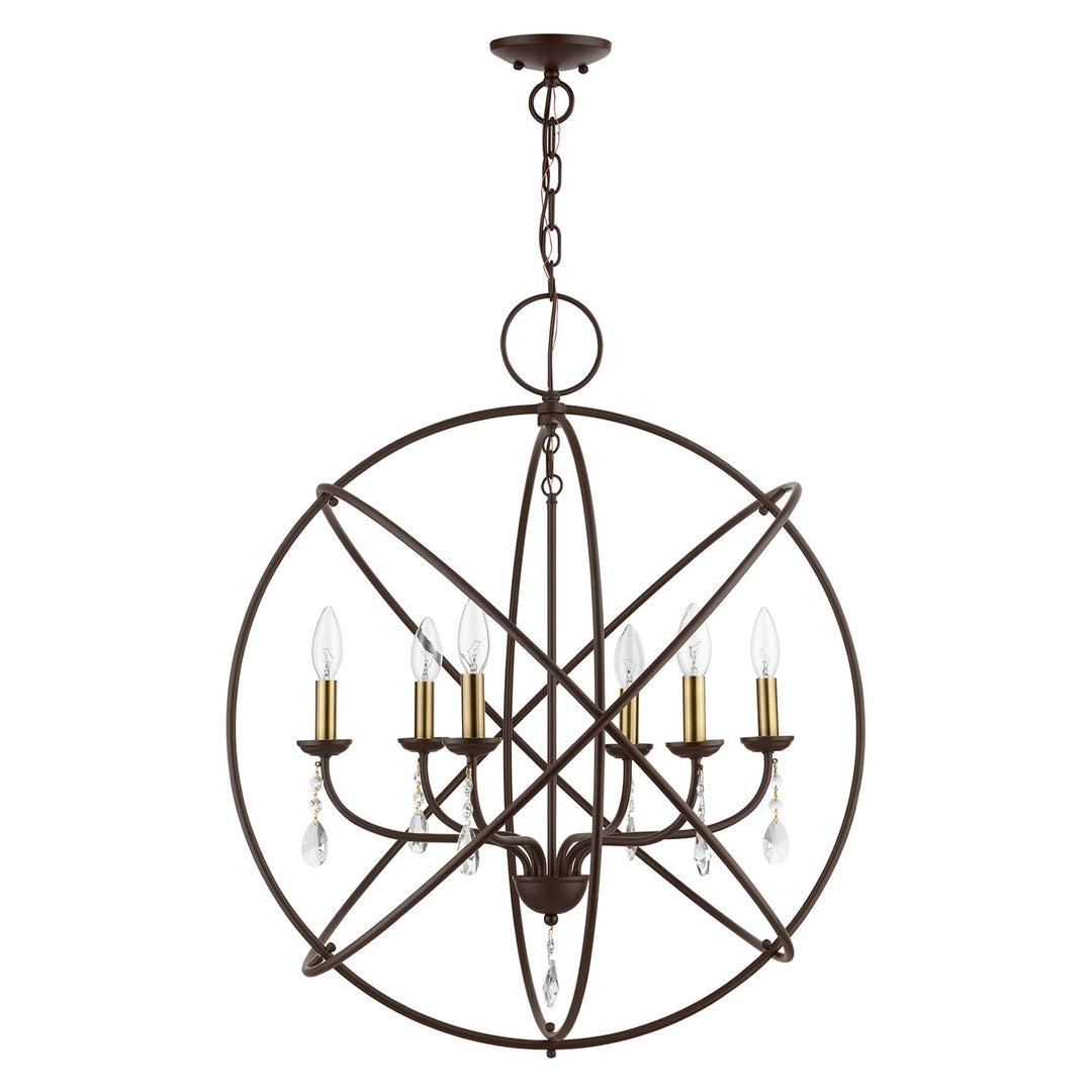 6 Light Bronze With Antique Brass Finish Candles Globe Pendant Chandelier
