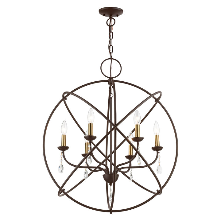 6 Light Bronze With Antique Brass Finish Candles Globe Pendant Chandelier