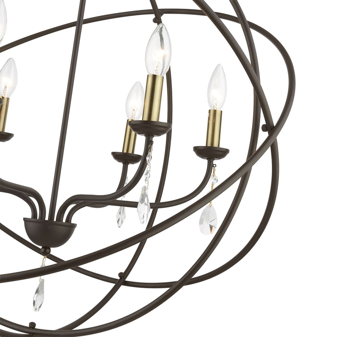 6 Light Bronze With Antique Brass Finish Candles Globe Pendant Chandelier