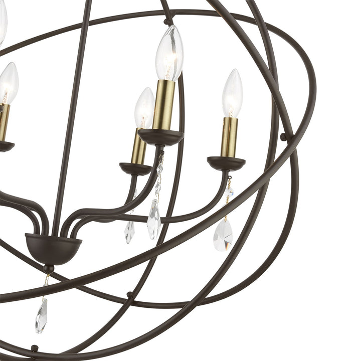 6 Light Bronze With Antique Brass Finish Candles Globe Pendant Chandelier