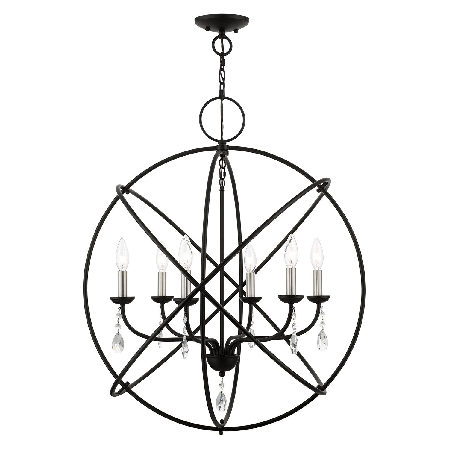 6 Light Black With Brushed Nickel Finish Candles Globe Pendant Chandelier by Livex Lighting
