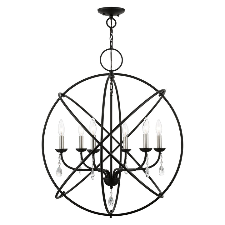 6 Light Black With Brushed Nickel Finish Candles Globe Pendant Chandelier by Livex Lighting