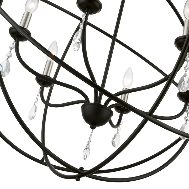 6 Light Black With Brushed Nickel Finish Candles Globe Pendant Chandelier