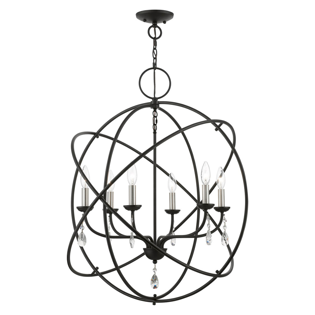 6 Light Black With Brushed Nickel Finish Candles Globe Pendant Chandelier