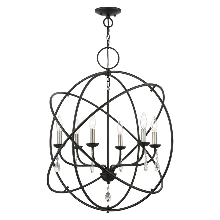6 Light Black With Brushed Nickel Finish Candles Globe Pendant Chandelier