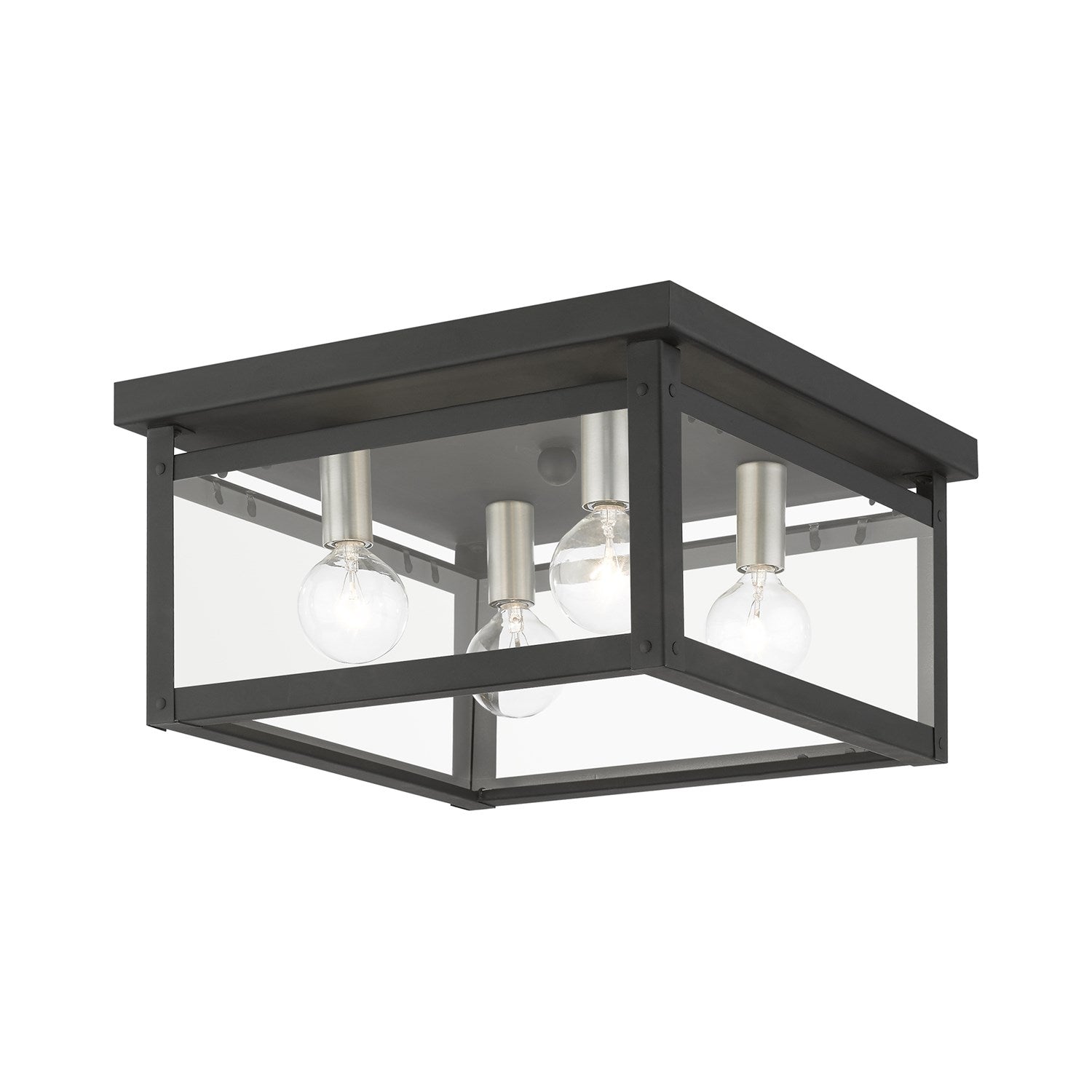4 Light Black With Brushed Nickel Finish Candles Square Flush Mount by Livex Lighting