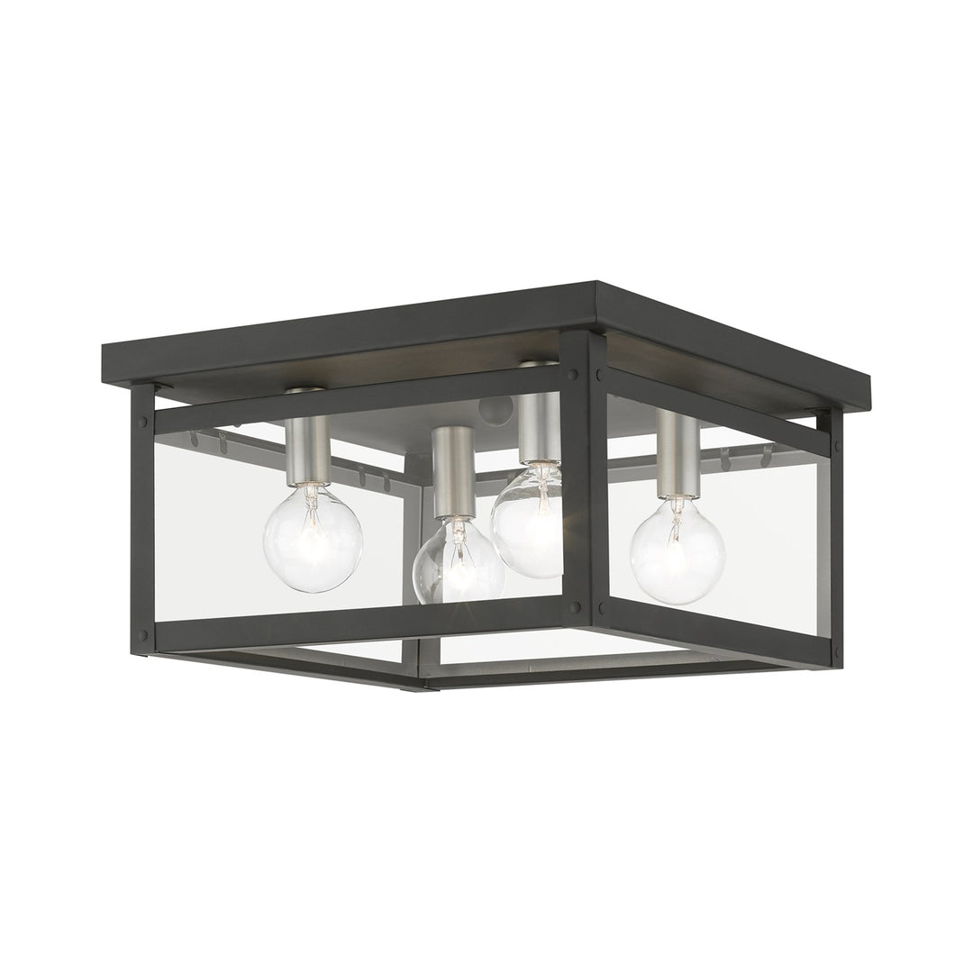 4 Light Black With Brushed Nickel Finish Candles Square Flush Mount