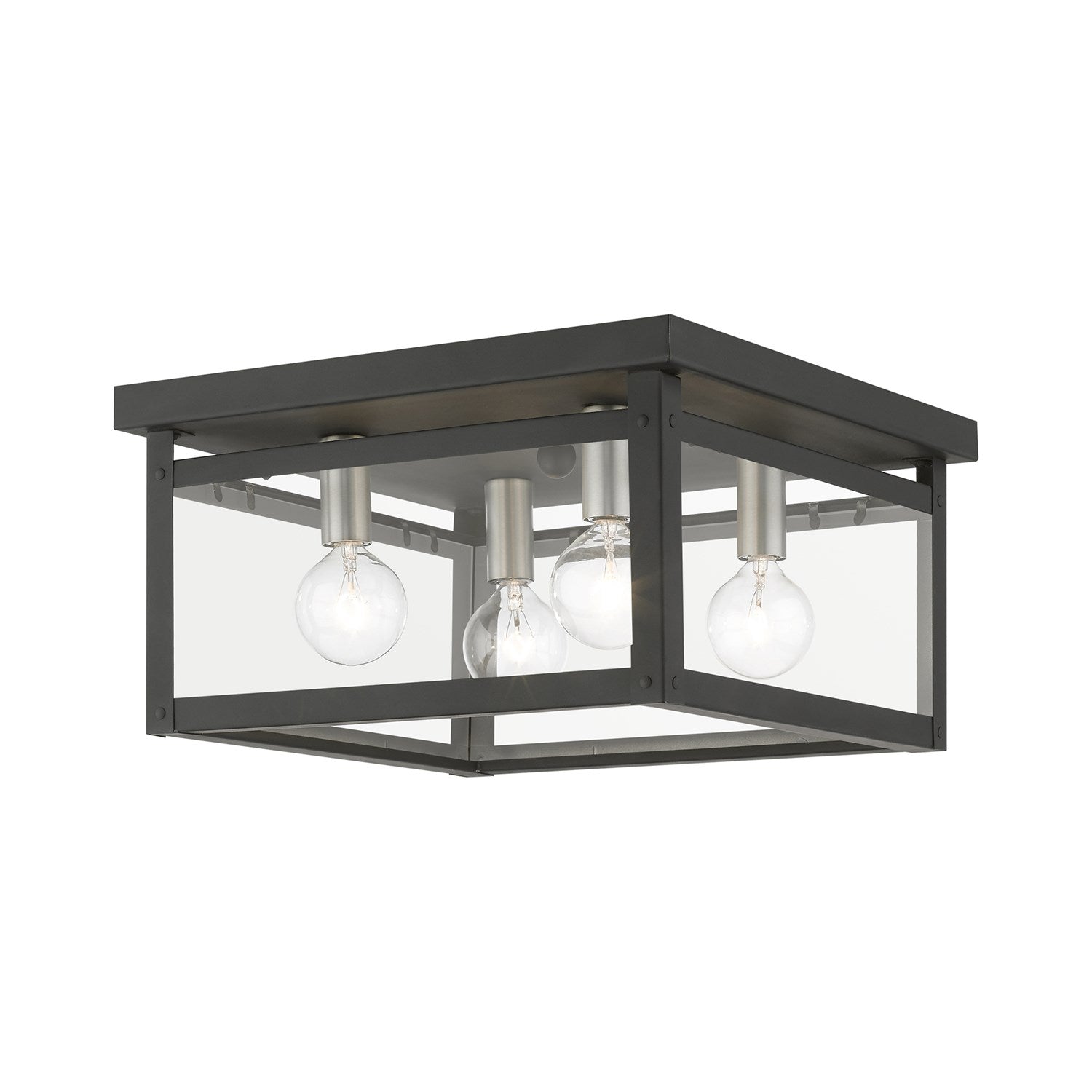 4 Light Black With Brushed Nickel Finish Candles Square Flush Mount