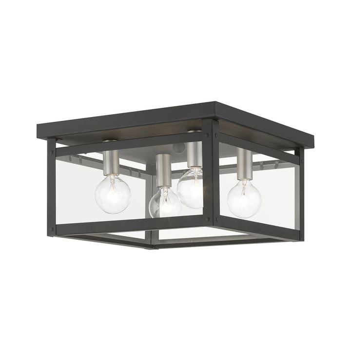 4 Light Black With Brushed Nickel Finish Candles Square Flush Mount
