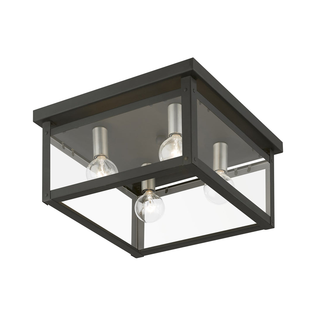 4 Light Black With Brushed Nickel Finish Candles Square Flush Mount