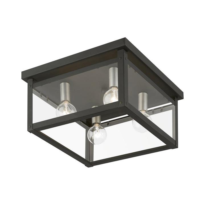 4 Light Black With Brushed Nickel Finish Candles Square Flush Mount