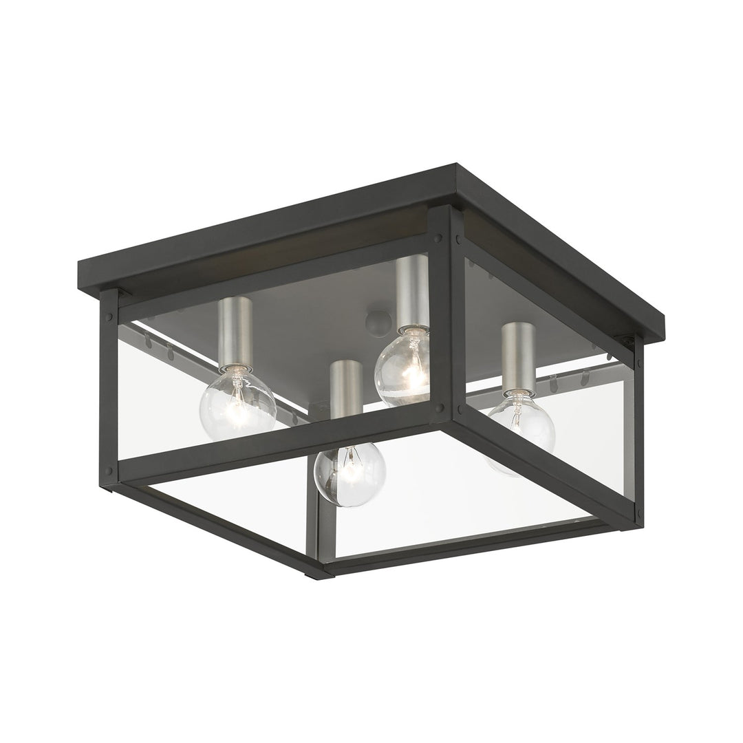 4 Light Black With Brushed Nickel Finish Candles Square Flush Mount