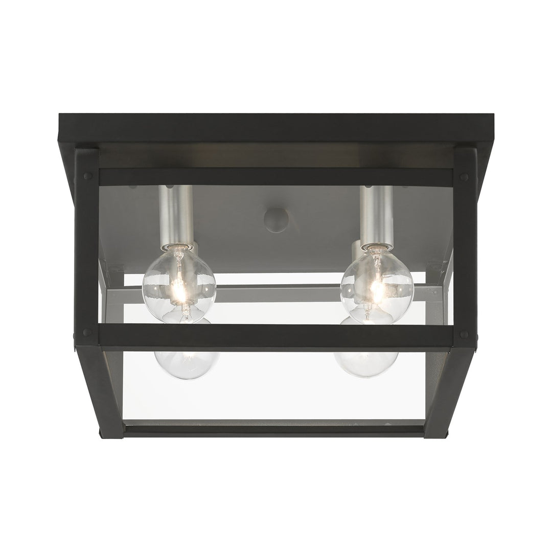4 Light Black With Brushed Nickel Finish Candles Square Flush Mount