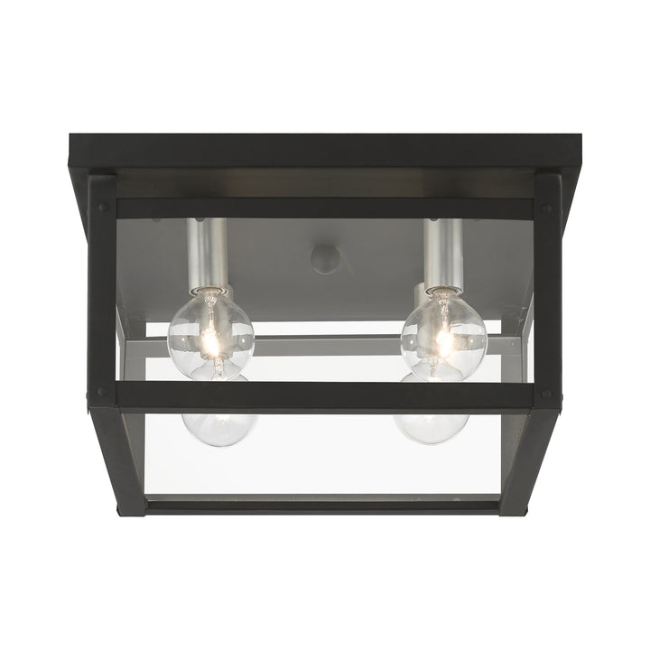 4 Light Black With Brushed Nickel Finish Candles Square Flush Mount