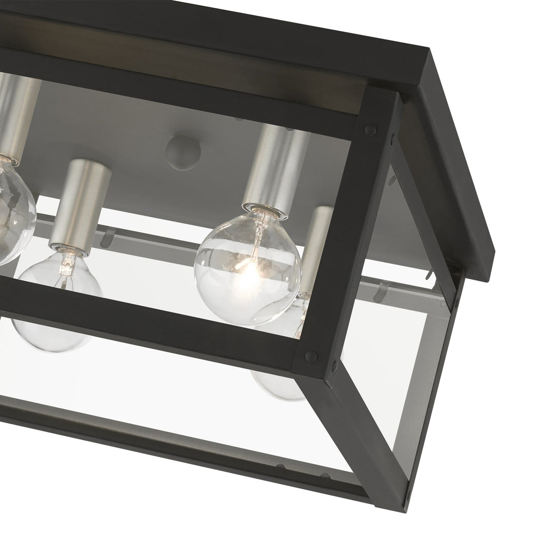 4 Light Black With Brushed Nickel Finish Candles Square Flush Mount