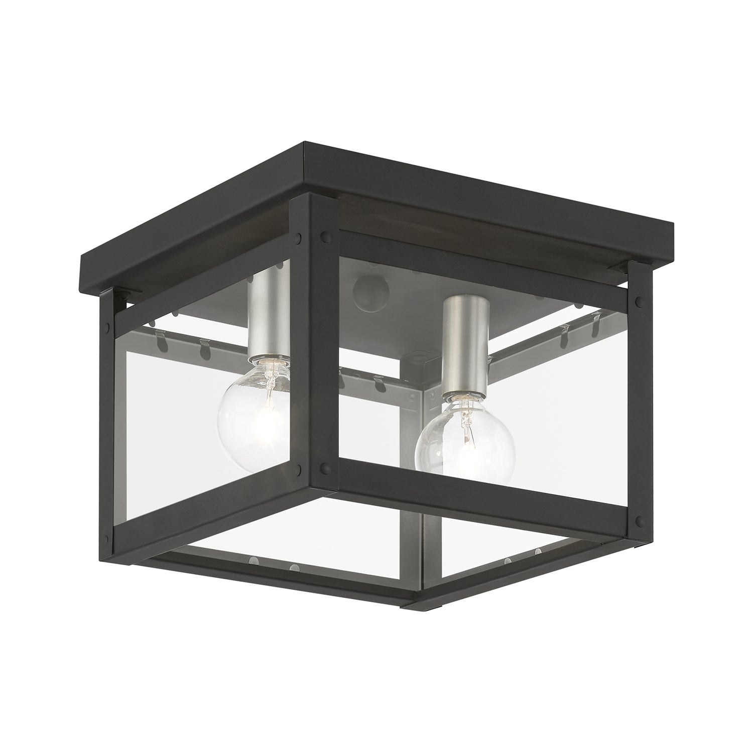 2 Light Black With Brushed Nickel Finish Candles Square Flush Mount by Livex Lighting