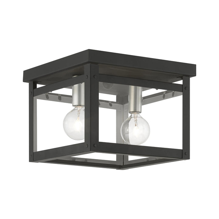 2 Light Black With Brushed Nickel Finish Candles Square Flush Mount