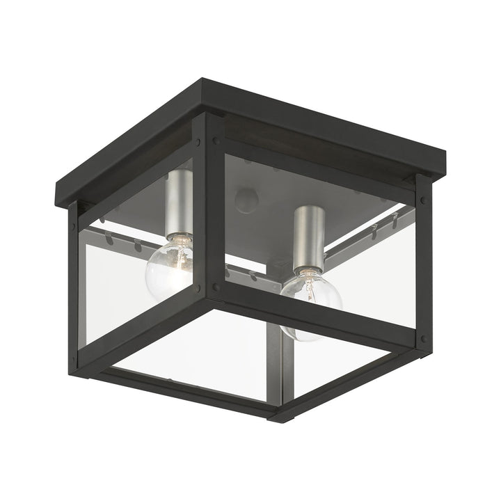 2 Light Black With Brushed Nickel Finish Candles Square Flush Mount