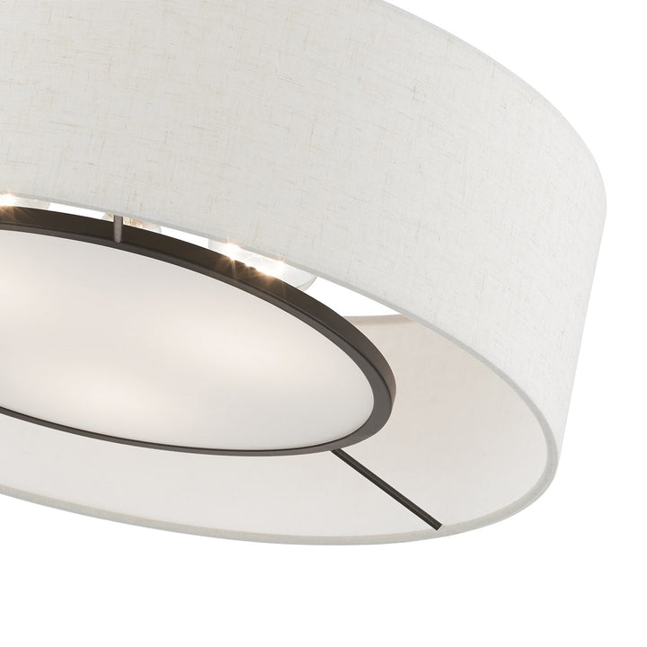 3 Light Brushed Nickel With Shiny White Accents Semi-Flush
