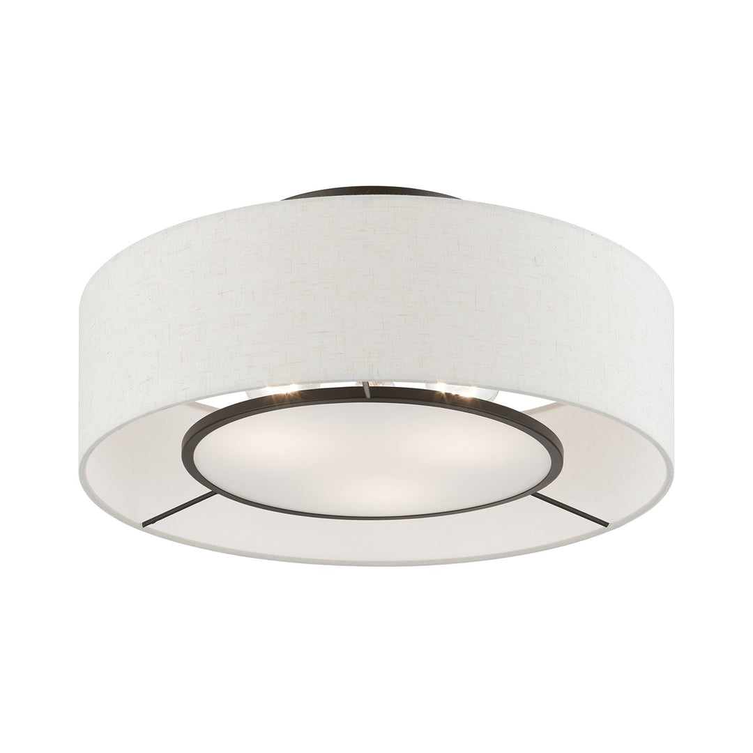 3 Light Brushed Nickel With Shiny White Accents Semi-Flush