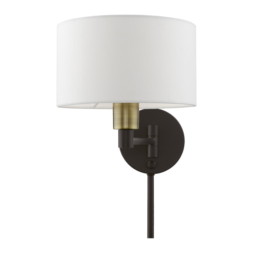 1 Light Bronze With Antique Brass Accent Swing Arm Wall Lamp