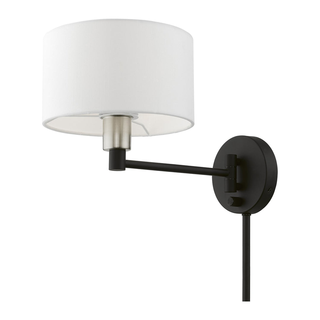 1 Light Black With Brushed Nickel Accent Swing Arm Wall Lamp