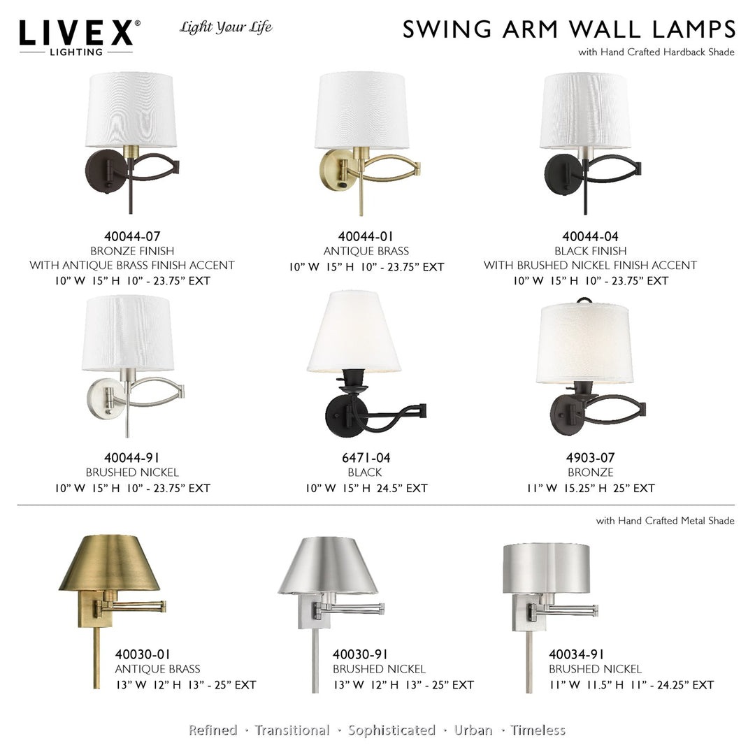 1 Light Black With Brushed Nickel Accent Swing Arm Wall Lamp