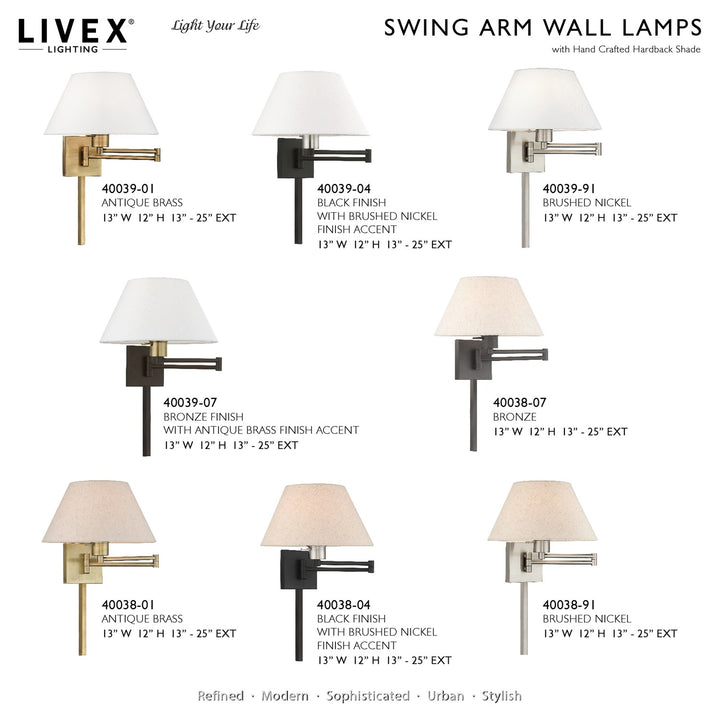 1 Light Bronze With Antique Brass Accent Swing Arm Wall Lamp