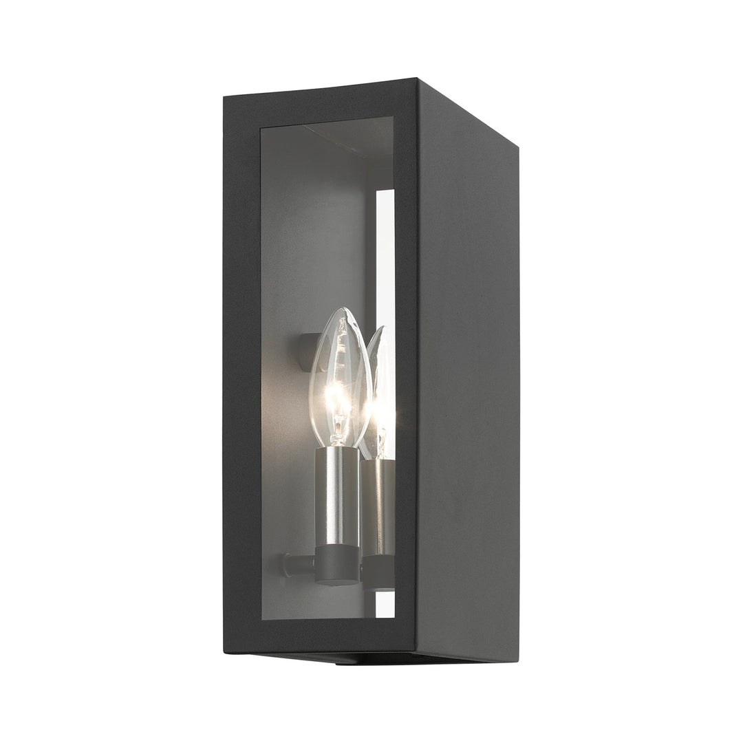 2 Light Textured Black With Brushed Nickel Candles Outdoor Ada Medium Sconce