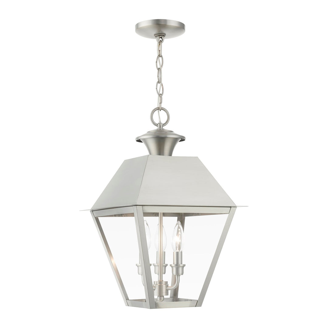3 Light Brushed Nickel Outdoor Large Pendant Lantern by Livex Lighting