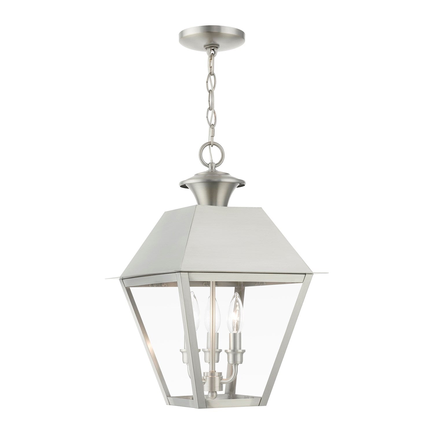 3 Light Brushed Nickel Outdoor Large Pendant Lantern by Livex Lighting