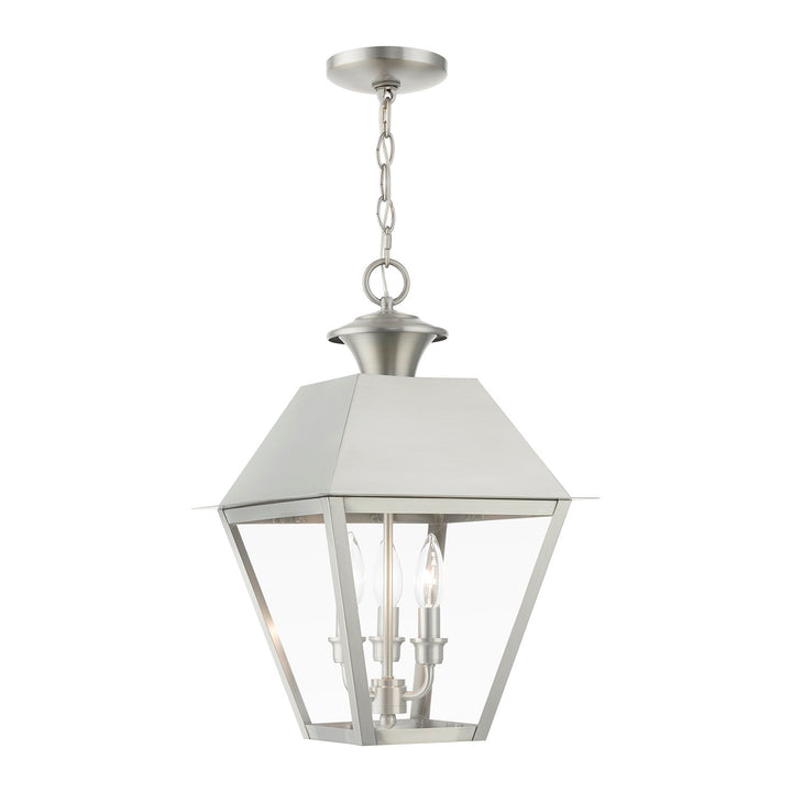 3 Light Brushed Nickel Outdoor Large Pendant Lantern by Livex Lighting