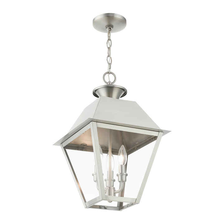 3 Light Brushed Nickel Outdoor Large Pendant Lantern