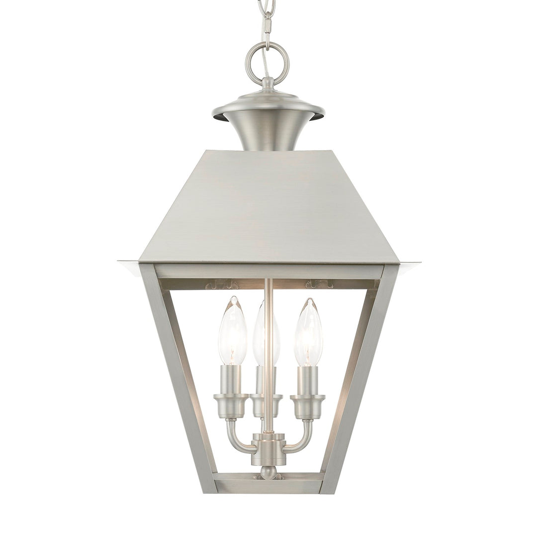 3 Light Brushed Nickel Outdoor Large Pendant Lantern