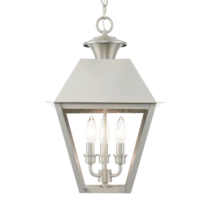 3 Light Brushed Nickel Outdoor Large Pendant Lantern