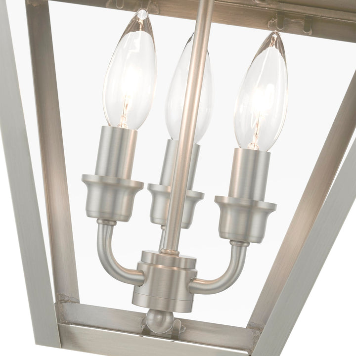 3 Light Brushed Nickel Outdoor Large Pendant Lantern